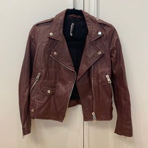 Leather Moto Jacket (S) Oxblood